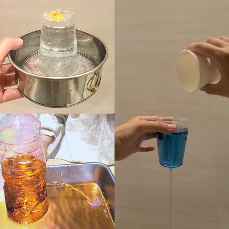 え、なんで水がこぼれないの？なんで急に水が出てくるの？【100均グッズ】の簡単水遊び実験３選